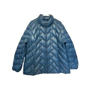 London Fog Teal Packable Women's Puff Jacket Sz XXL Lightweight Travel Ready